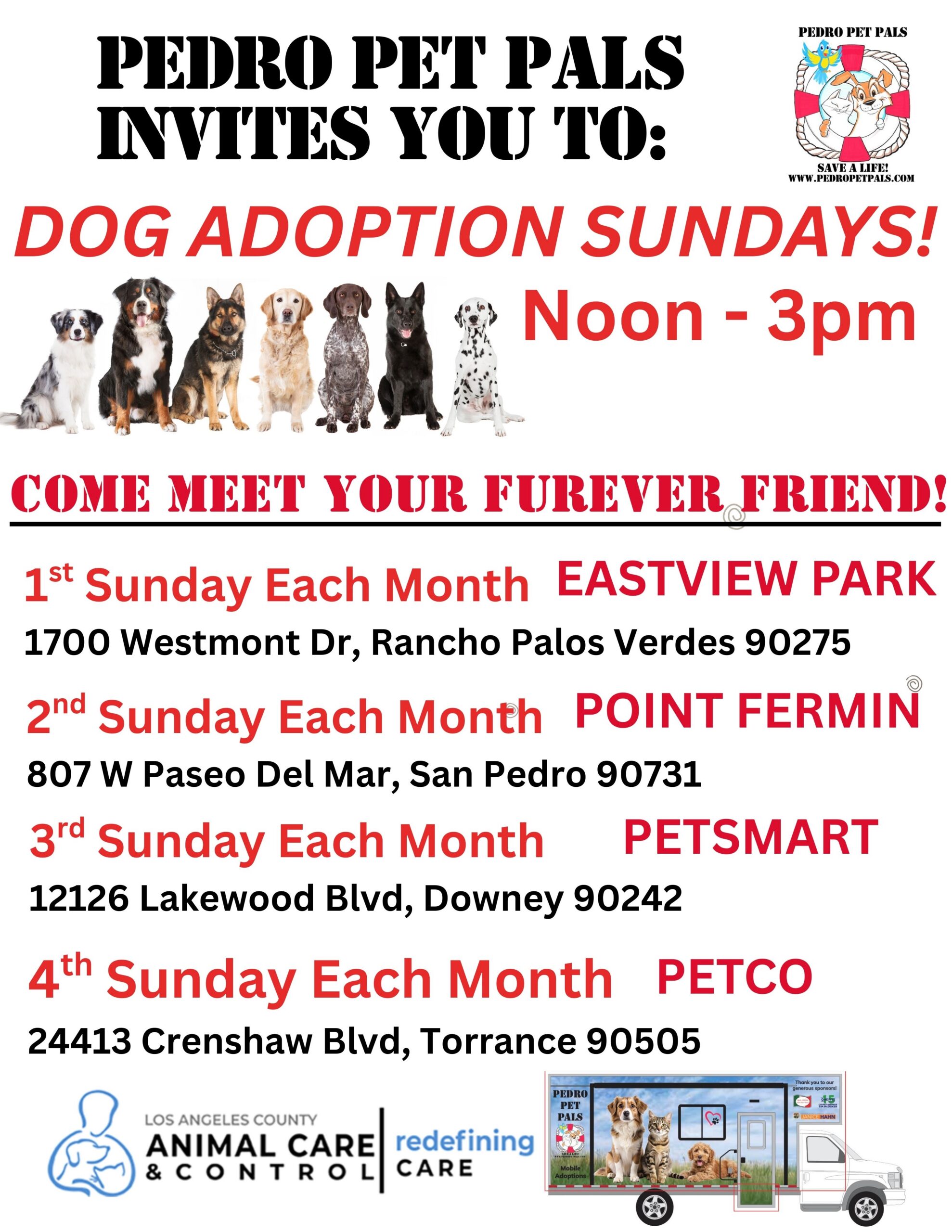 pedro pet pals mobile dog adoption sundays rancho palos verdes san pedro downey torrance
